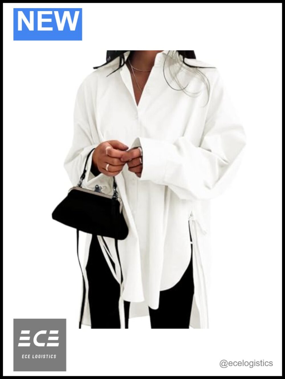 Oversized Button Down Shirt 100% Cotton Side Slits Tunic